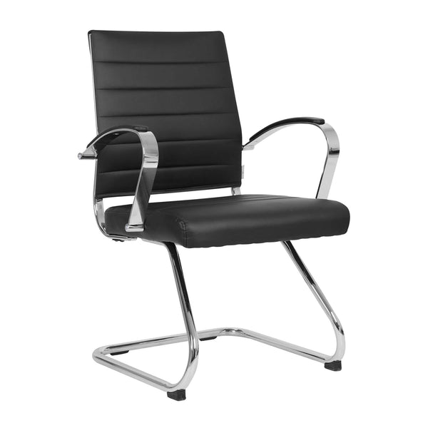 leisure mod Benmar Mid-Back Office Conference Chair Upholstered in Leather with Stainless Steel Sled Base