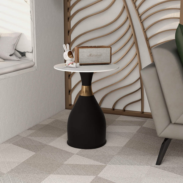 Leisure Mod Bento Sintered Stone Top Side Table Round Accent Table Indoor Nightstand With Stainless Steel