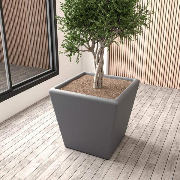 Leisure Mod Blossom Fiberstone Tapered Square Planter Pot In Dark Grey