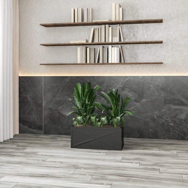 Leisure Mod Bonsai Fiberglass And Clay Planter - Rectangular Weather-Resistant Planter Box With Drainage Holes