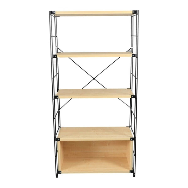Leisure Mod Brentwood Etagere Bookcase With Black/White Powder Coated Steel Frame And Melamine Board Shelves