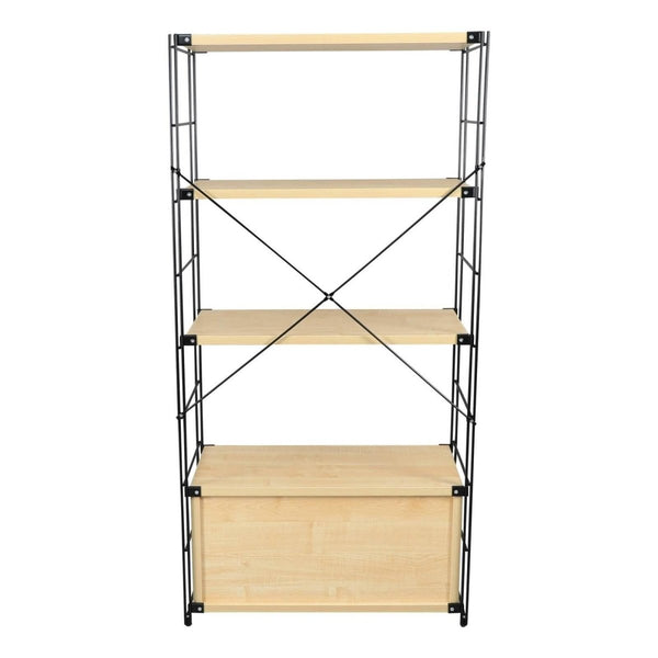 Leisure Mod Brentwood Etagere Bookcase With Black/White Powder Coated Steel Frame And Melamine Board Shelves