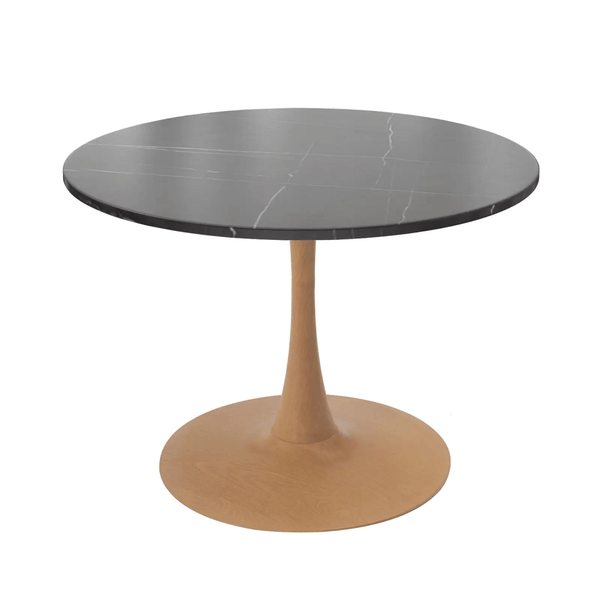 leisure Mod Bristol 24" Round Dining Table With Marbled Black Sintered Stone Top And Steel Pedestal Base