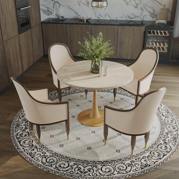Leisure Mod Bristol 27"/31"/35"/40" Round Dining Table Wood Transfer Cherry/Natural/Walnut Base With Sintered Stone Table Top