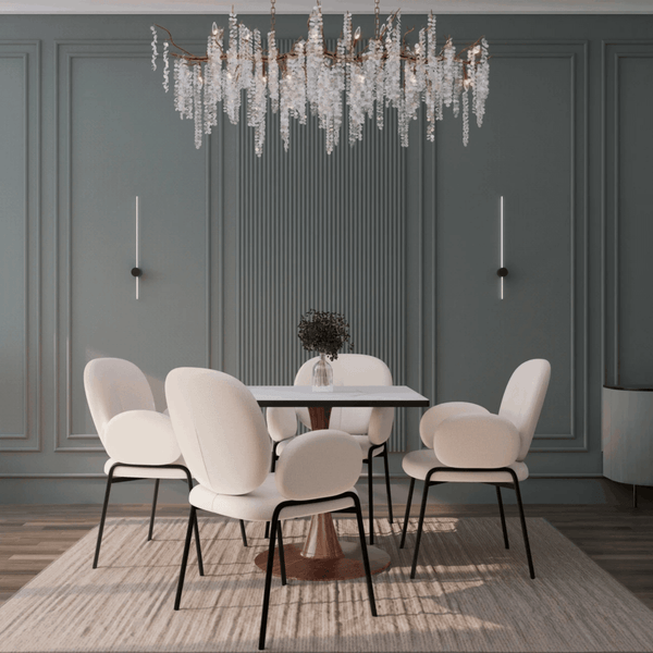 Leisure Mod Bristol 27" Square Dining Table With Marbled White MDF Top And Steel Pedestal Base