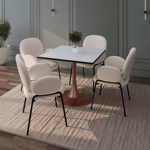 Leisure Mod Bristol 27" Square Dining Table With Marbled White MDF Top And Steel Pedestal Base