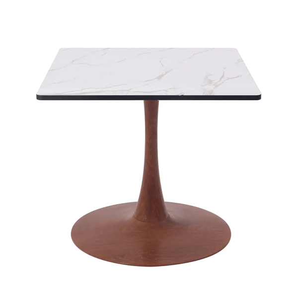 leisure mod Bristol 27" Square Dining Table with Marbled White MDF Top and Steel Pedestal Base
