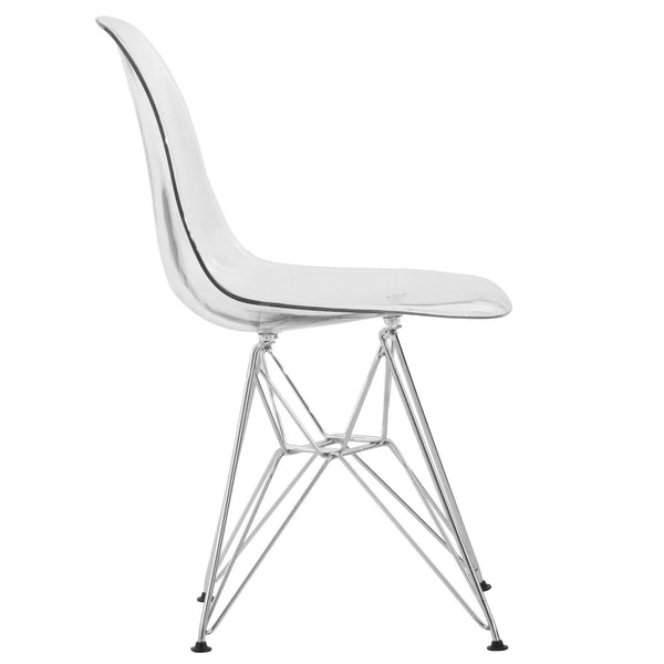 Leisure Mod Bristol 5-Piece Dining Set 35" MDF Round Table With 4 ABS Plastic Side Chair In Chrome