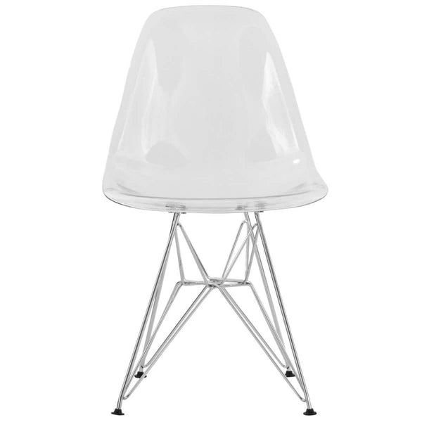 Leisure Mod Bristol 5-Piece Dining Set 35" MDF Round Table With 4 ABS Plastic Side Chair In Chrome