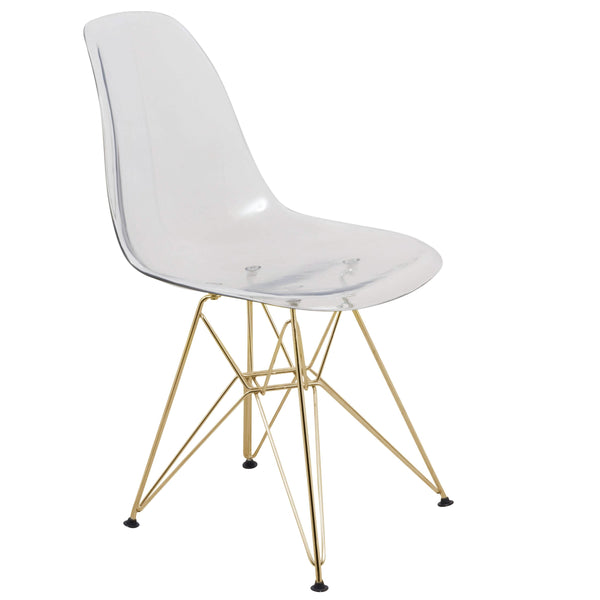 Leisure Mod Bristol 5-Piece Dining Set 35" Round Dining Table In Black Iron - 4 ABS Plastic Side Chair In Gold