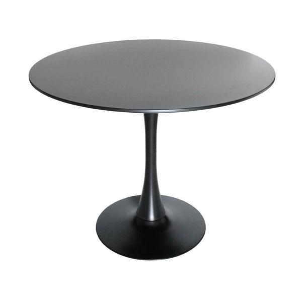 Leisure Mod Bristol 5-Piece Dining Set 35" Round Dining Table In Black Iron - 4 ABS Plastic Side Chair In Gold