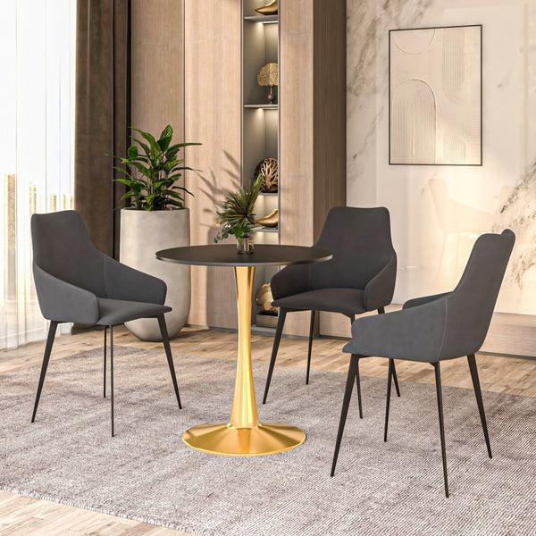 Leisure Mod Bristol Round Dining Table With MDF/Sintered Stone Tabletop In Gold Steel