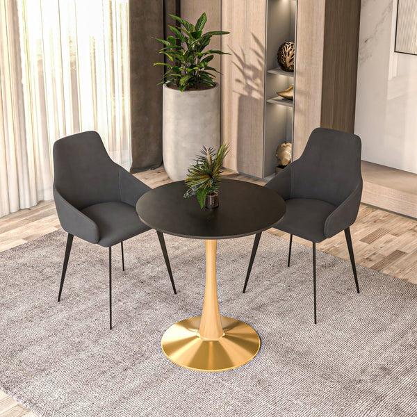 Leisure Mod Bristol Round Dining Table With MDF/Sintered Stone Tabletop In Gold Steel