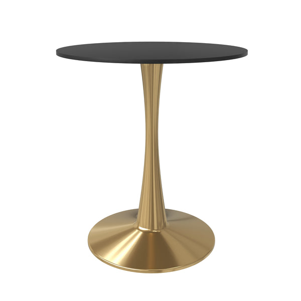 Leisure Mod Bristol Round Dining Table With MDF/Sintered Stone Tabletop In Gold Steel