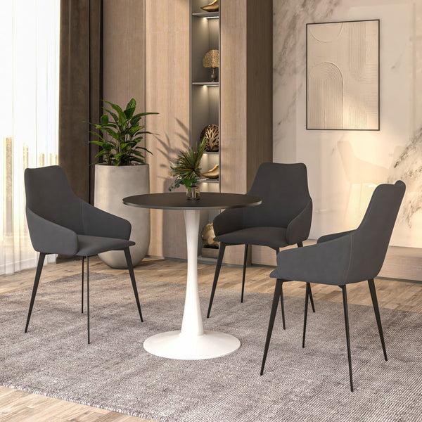 Leisure Mod Bristol Round Dining Table With MDF/Sintered Stone/Glass Wood Tabletop In White Steel