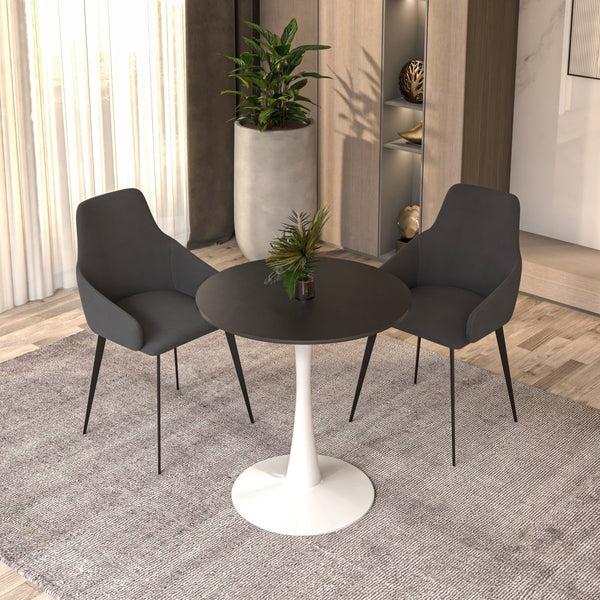 Leisure Mod Bristol Round Dining Table With MDF/Sintered Stone/Glass Wood Tabletop In White Steel