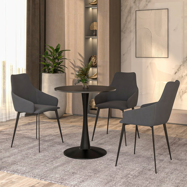 Leisure Mod Bristol Round Dining Table With MDF/Sintered Stone/Glass Tabletop In Black Steel Base