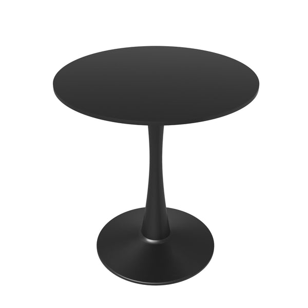 leisure mod Bristol Round Dining Table with MDF/Sintered Stone/Glass Tabletop in Black Steel Base