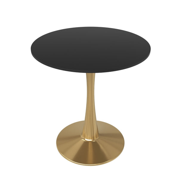leisure mod Bristol Round Dining Table with MDF/Sintered Stone Tabletop in Gold Steel