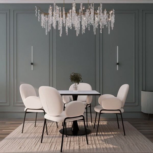 Leisure Mod Bristol Square Dining Table With Marble White MDF Top And Steel Pedestal Base