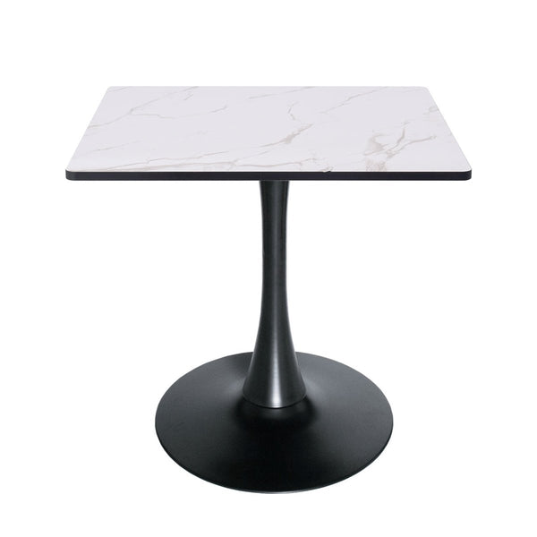leisure mod Bristol Square Dining Table with Marble White MDF Top and Steel Pedestal Base