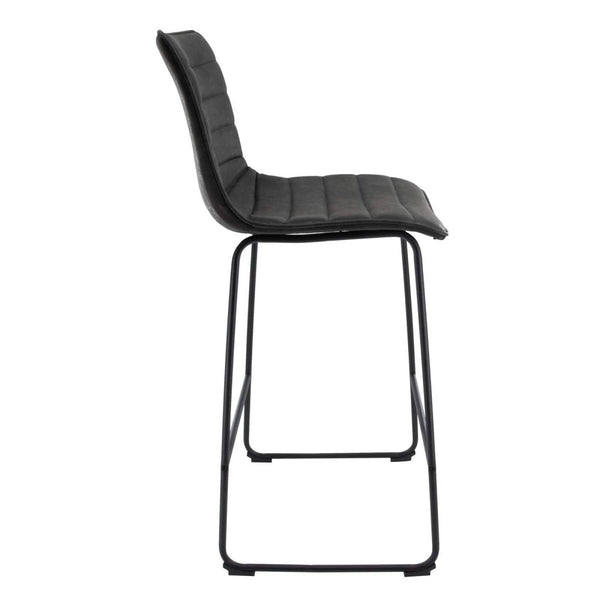 Leisure Mod Brooklyn 29.9" Modern Leather Bar Stool With Black Iron Base & Footrest