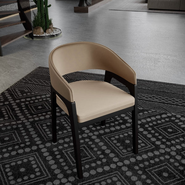 Leisure Mod Cali Leather Dining Arm Chair With Rubberwood Legs And Open Back Design
