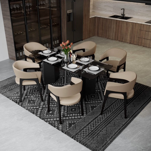 Leisure Mod Cali Leather Dining Arm Chair With Rubberwood Legs And Open Back Design