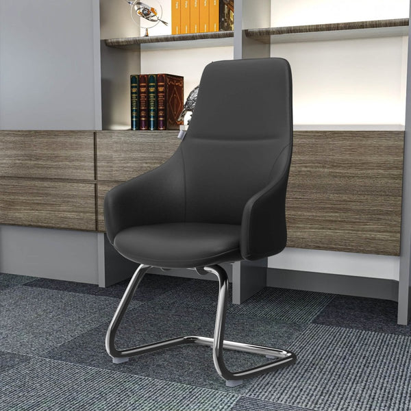 Leisure Mod Celeste Leather Conference Office Chair With Upholstered Seat And Armrest