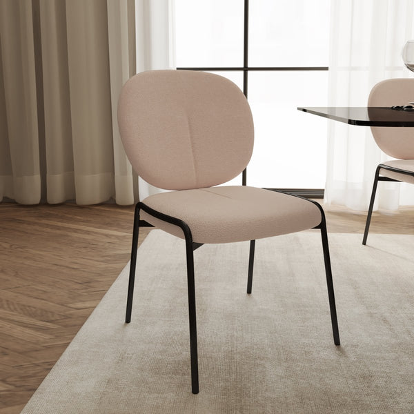 Leisure Mod Celestial Modern Boucle Dining Side Chair With Black/White Powder Coated Iron Frame