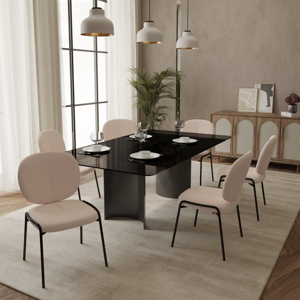 Leisure Mod Celestial Modern Boucle Dining Side Chair With Black/White Powder Coated Iron Frame