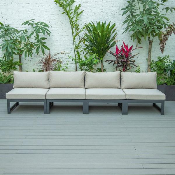 Leisure Mod Chelsea 4-Piece Middle Patio Chairs Black Aluminum With Cushions