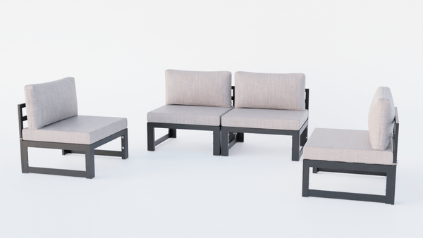 Leisure Mod Chelsea 4-Piece Middle Patio Chairs Black Aluminum With Cushions