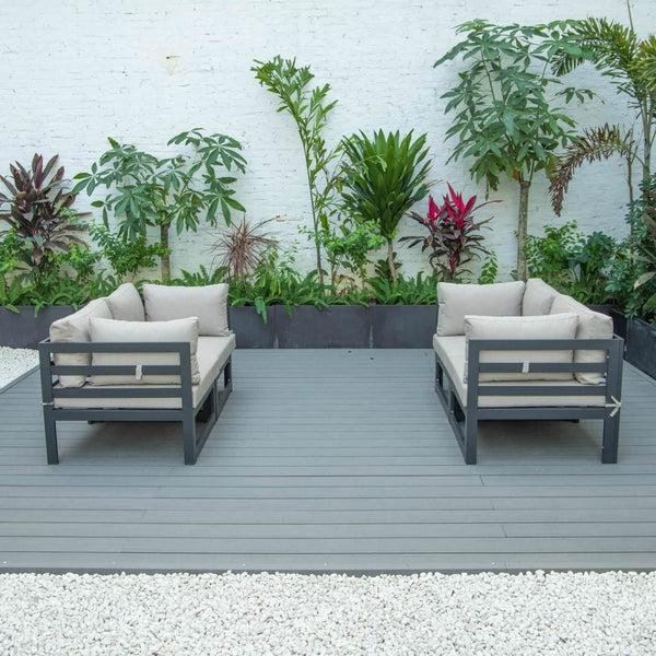 Leisure Mod Chelsea 4-Piece Sectional Loveseat Set Black Aluminum With Cushions