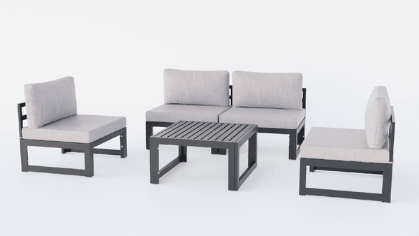 Leisure Mod Chelsea 5-Piece Middle Patio Chairs And Coffee Table Set Black Aluminum With Cushions