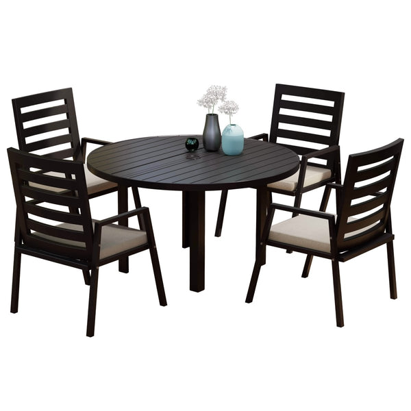leisure mod Chelsea 5-Piece Patio Dining Set with 48" Round Aluminum Dining Table and 4 Dining Armchair