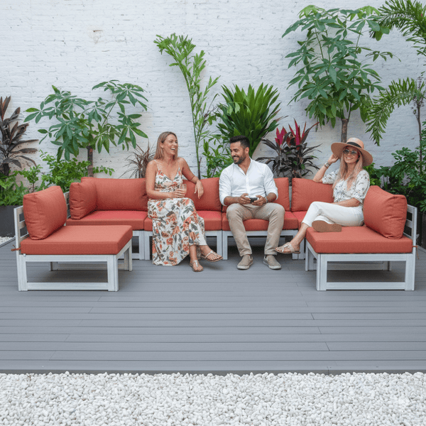 Leisure Mod Chelsea 6-Piece Patio Sectional In Weathered Grey Aluminum With Cushions