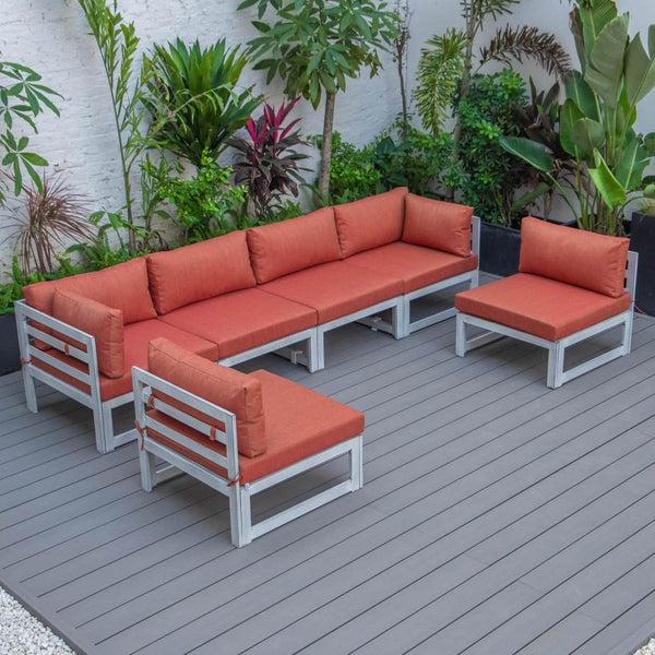 Leisure Mod Chelsea 6-Piece Patio Sectional In Weathered Grey Aluminum With Cushions