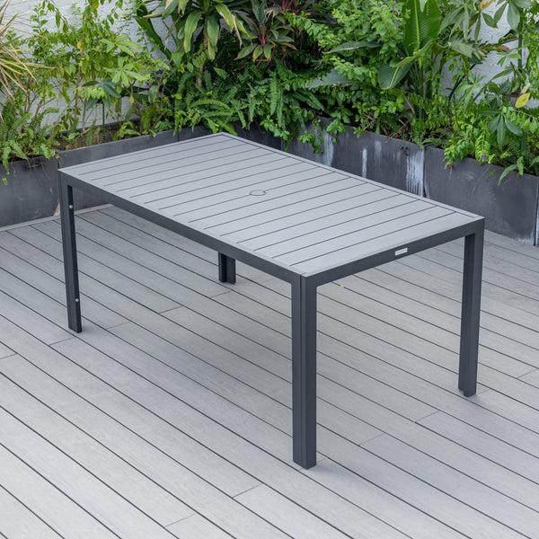 Leisure Mod Chelsea 7-Piece Modern Outdoor Dining Set In Black Aluminum With Removable Cushions