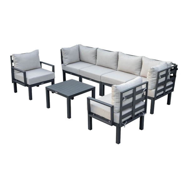 leisure mod Chelsea 7-Piece Patio Sectional And Coffee Table Set In Aluminum With Cushions