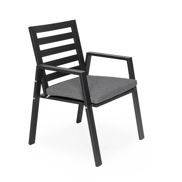 Leisure Mod Chelsea 9-Piece Modern Outdoor Dining Set In Black Aluminum With Removable Cushions