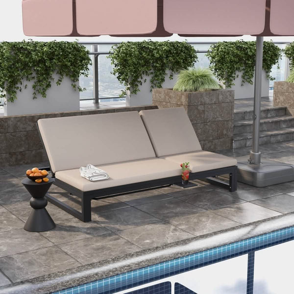 Leisure Mod Chelsea Aluminum Outdoor 2 In 1 Convertible Sofa And Double Chaise Lounge Chair With Removable Cushions