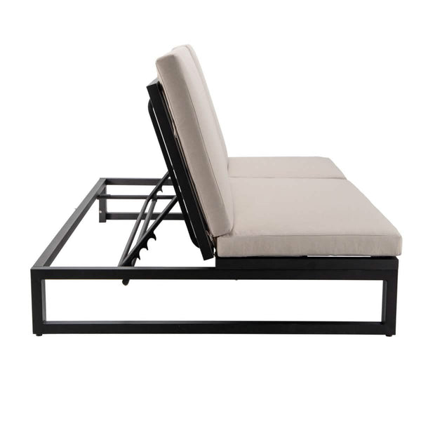 Leisure Mod Chelsea Aluminum Outdoor 2 In 1 Convertible Sofa And Double Chaise Lounge Chair With Removable Cushions