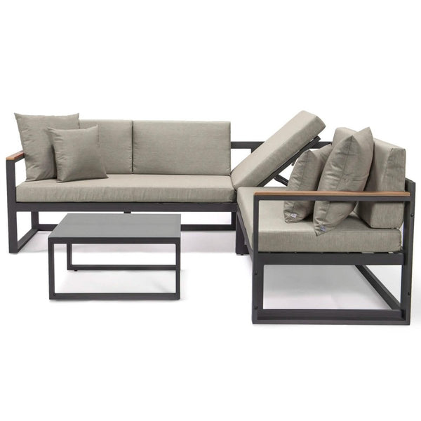 Leisure Mod Chelsea Black/White Sectional With Adjustable Headrest & Coffee Table With Cushions