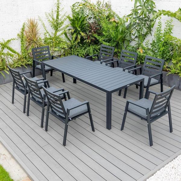 Leisure Mod Chelsea Mid-Century Modern 63" & 87" Rectangular Outdoor Dining Table Black Aluminum