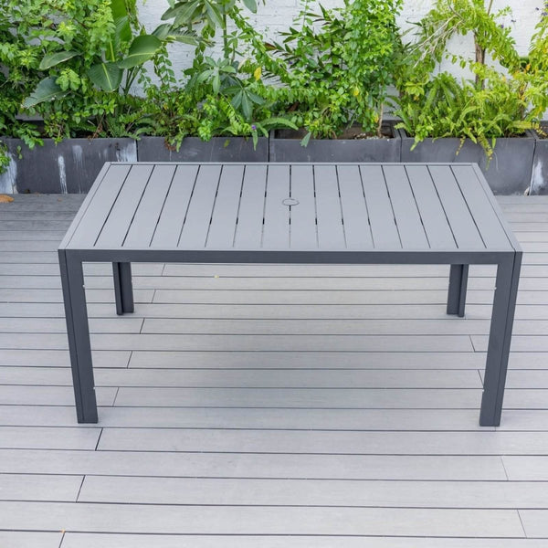 Leisure Mod Chelsea Mid-Century Modern 63" & 87" Rectangular Outdoor Dining Table Black Aluminum