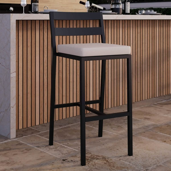 Leisure Mod Chelsea Modern Patio Bar Chair In Powder-Coated Aluminum With Removable Cushion