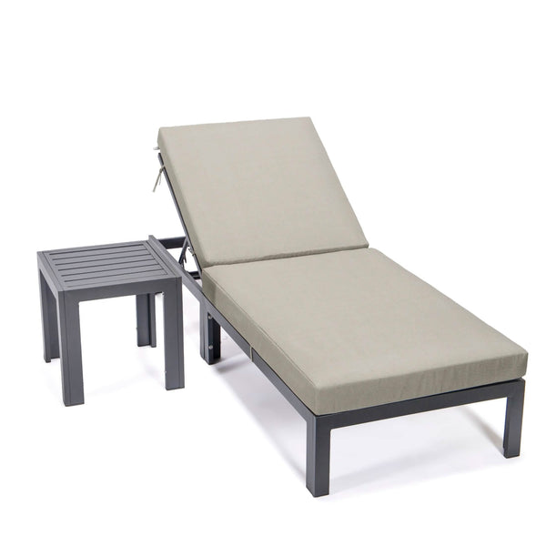 leisure mod Chelsea Outdoor Chaise Lounge Chair With Side Table and Removable Cushions