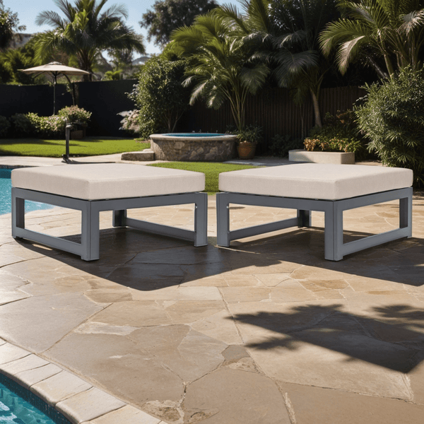 Leisure Mod Chelsea Outdoor Patio Black Aluminum Ottomans With Cushions Set Of 2