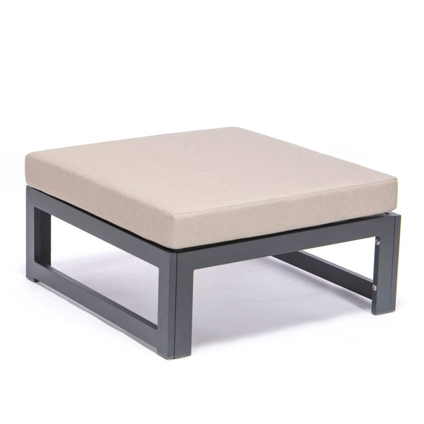 Leisure Mod Chelsea Outdoor Patio Black Aluminum Ottomans With Cushions Set Of 2